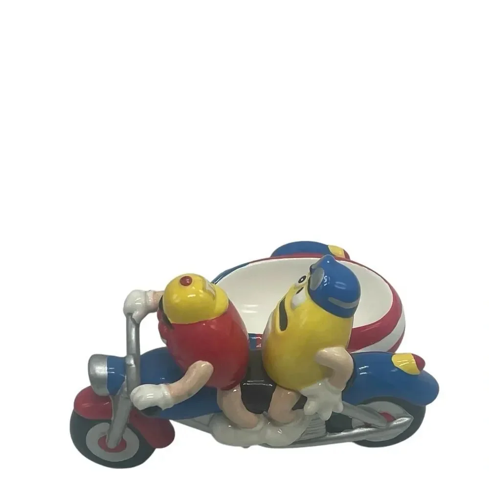 M&M's Motorcycle w/ Sidecar Ceramic Candy Dish By Galerie 2002 Red & Yellow